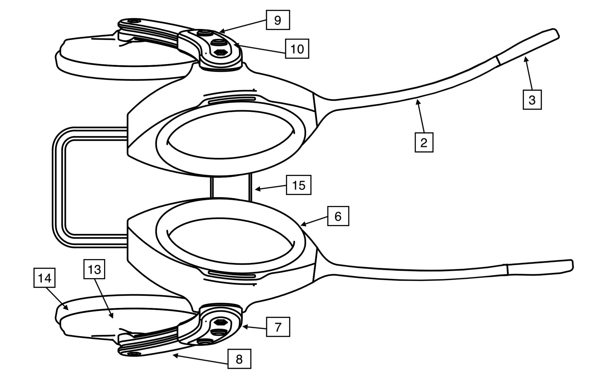 Patent drawing of the flexible side bars seen from above